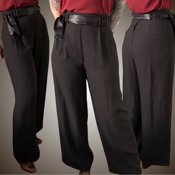 Vintage Pants - VINTAGE Wide Leg High Waisted Pleated Trousers with Satin Belt
